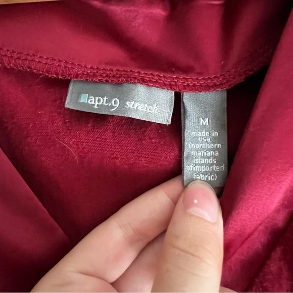 Apt 9 Stretch Red Velvet V Neck Blouse - Picture 3 of 3